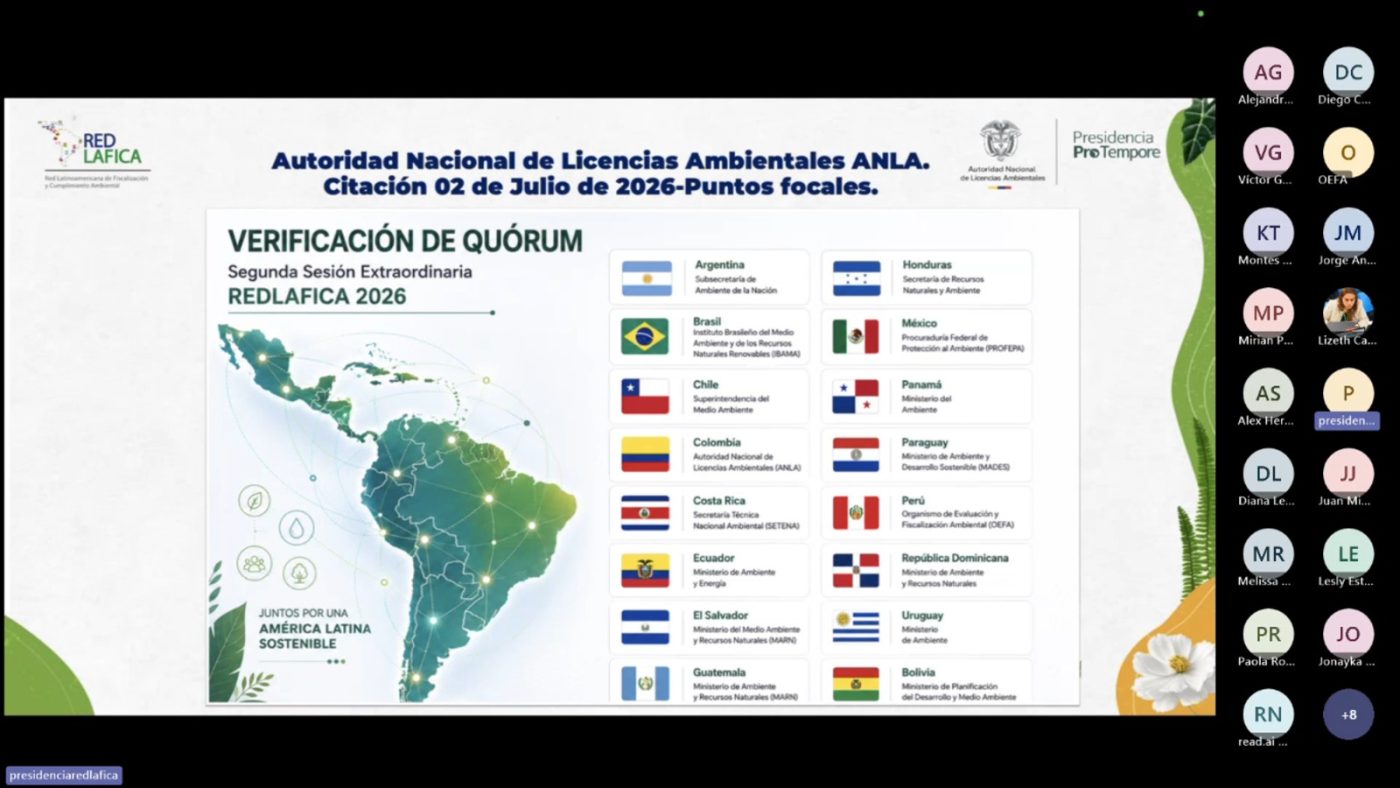 La ANLA, como Presidencia Pro Tempore, lideró la II Sesión Extraordinaria de REDLAFICA para fortalecer la gestión ambiental en América Latina y el Caribe